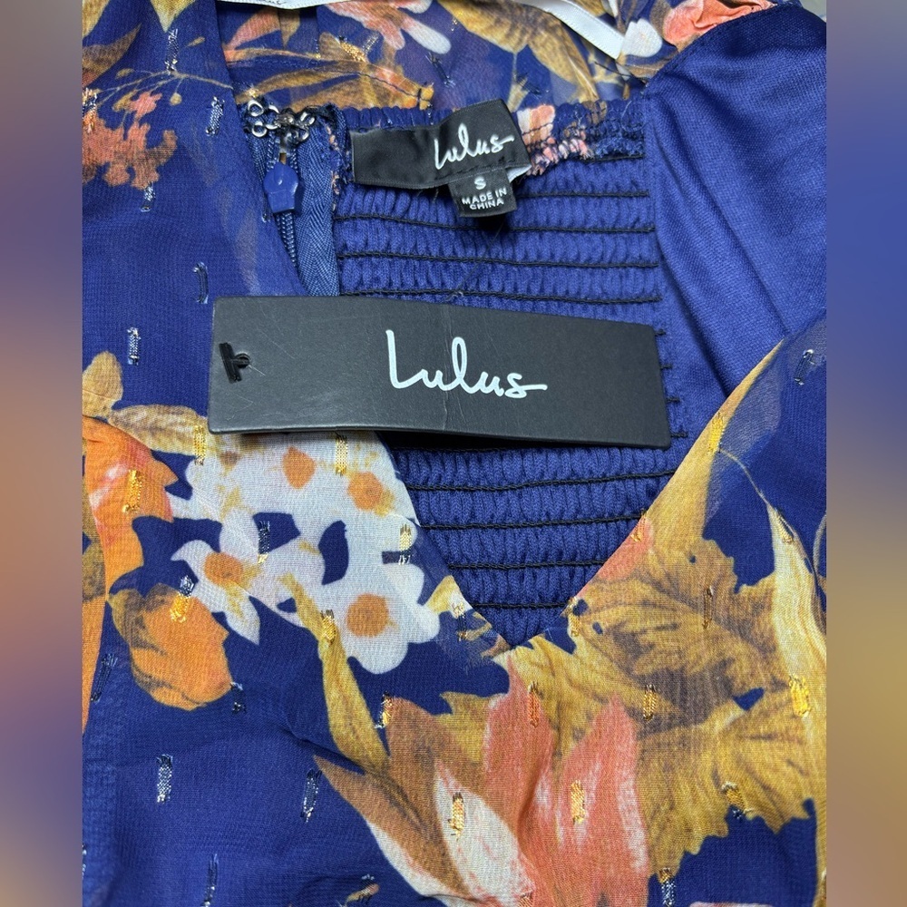 Lulu's Stunning Favorite Navy Blue Floral Ruffled High-Low Maxi Dress.NWT Size S - Picture 8 of 10